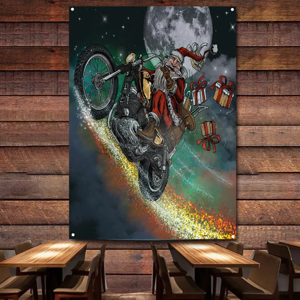 Santa Claus riding a motorcycl - Auto Repair Shop Banners review and price